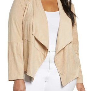 BB Dakota Drape Front Faux Suede Jacket, Camel, 2X